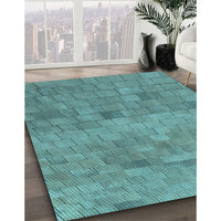 Patterned Medium Turquoise Green Rug, pat2177lblu