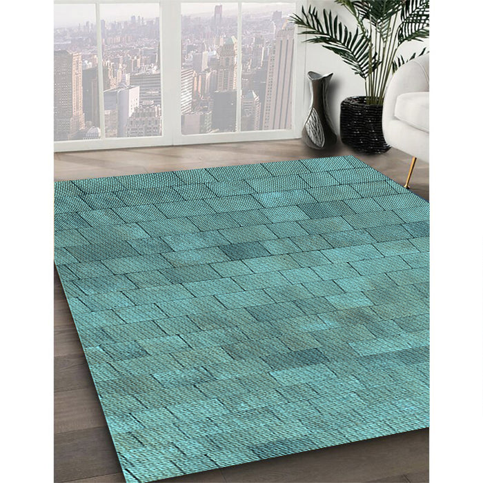 Patterned Medium Turquoise Green Rug in Family Room, pat2177lblu