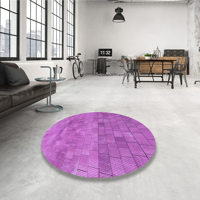 Round Patterned Bright Neon Pink Purple Rug in a Office, pat2177pur