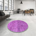 Round Patterned Bright Neon Pink Purple Rug in a Office, pat2177pur