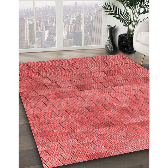 Patterned Red Rug in Family Room, pat2177rd