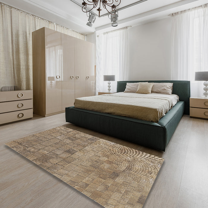Patterned Reddish Brown Novelty Rug in a Bedroom, pat2177