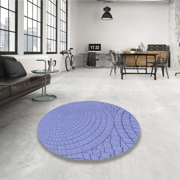Round Patterned Denim Blue Rug in a Office, pat2178blu