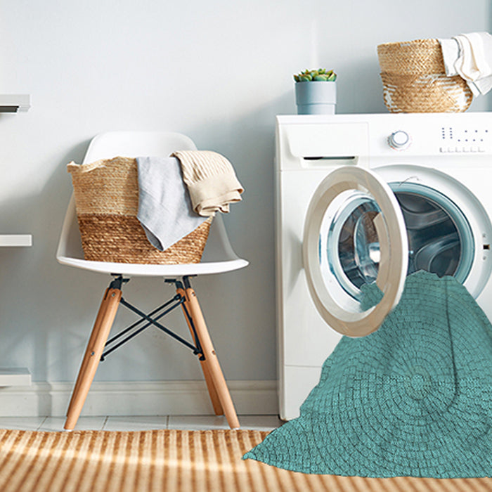 Machine Washable Transitional Deep-Sea Green Rug in a Washing Machine, wshpat2178lblu
