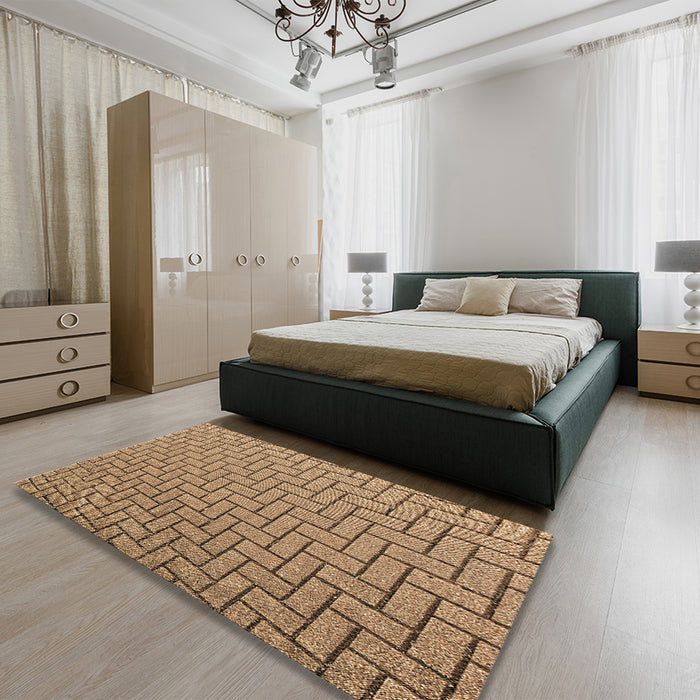 Patterned Saddle Brown Rug in a Bedroom, pat2179brn