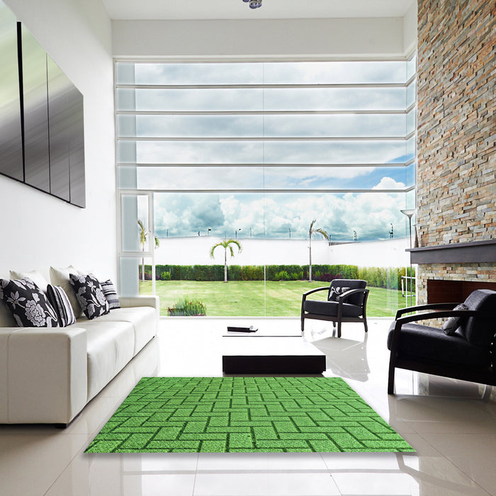 Machine Washable Transitional Green Rug in a Kitchen, wshpat2179grn