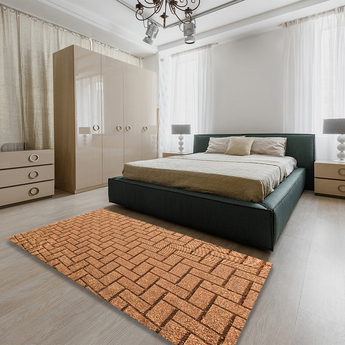 Patterned Orange Rug in a Bedroom, pat2179org