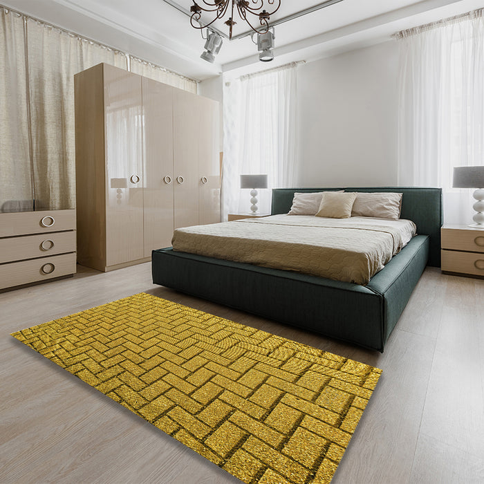 Patterned Dark Bisque Brown Rug in a Bedroom, pat2179yw