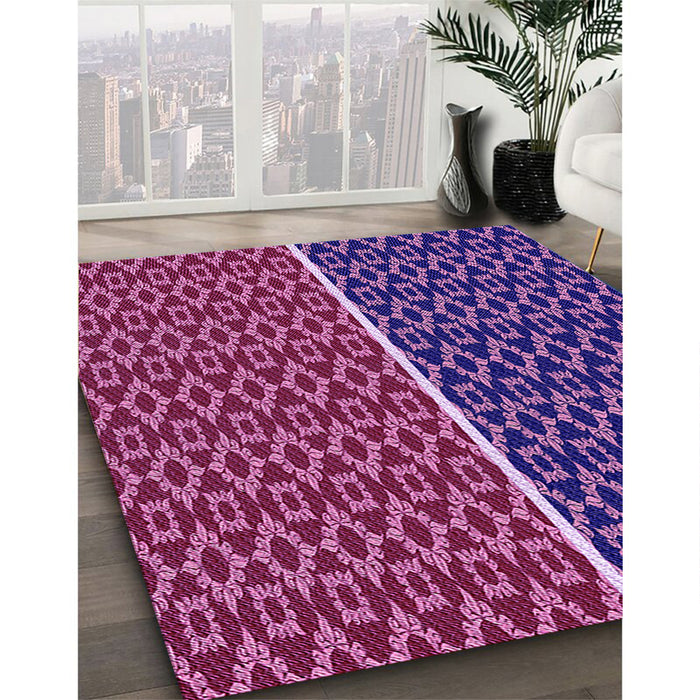 Patterned Purple Rug in Family Room, pat218pur