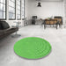 Round Patterned Emerald Green Rug in a Office, pat2180grn