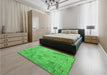 Patterned Neon Green Rug in a Bedroom, pat2182grn