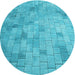 Square Patterned Dark Turquoise Green Rug, pat2182lblu