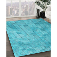 Patterned Dark Turquoise Green Rug, pat2182lblu