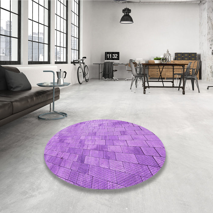 Round Patterned Violet Purple Rug in a Office, pat2182pur