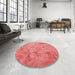 Round Patterned Fire Red Rug in a Office, pat2182rd