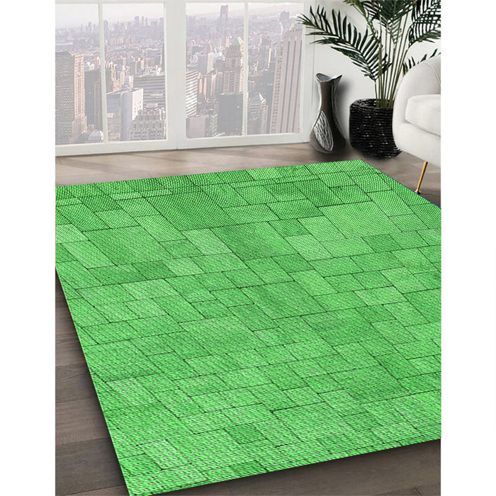 Patterned Neon Green Rug in Family Room, pat2183grn