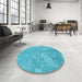 Round Patterned Dark Turquoise Green Rug in a Office, pat2183lblu