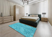 Patterned Dark Turquoise Green Rug in a Bedroom, pat2183lblu