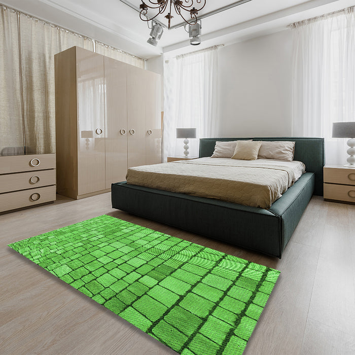 Patterned Emerald Green Rug in a Bedroom, pat2184grn
