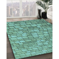 Patterned Turquoise Green Rug, pat2184lblu