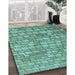 Patterned Turquoise Green Rug in Family Room, pat2184lblu