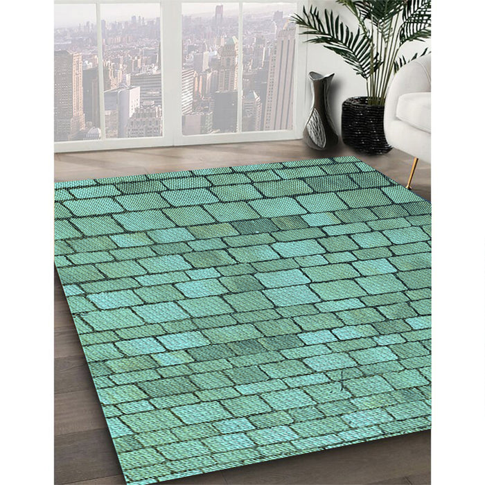Machine Washable Transitional Turquoise Green Rug in a Family Room, wshpat2184lblu
