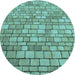 Square Patterned Turquoise Green Rug, pat2184lblu