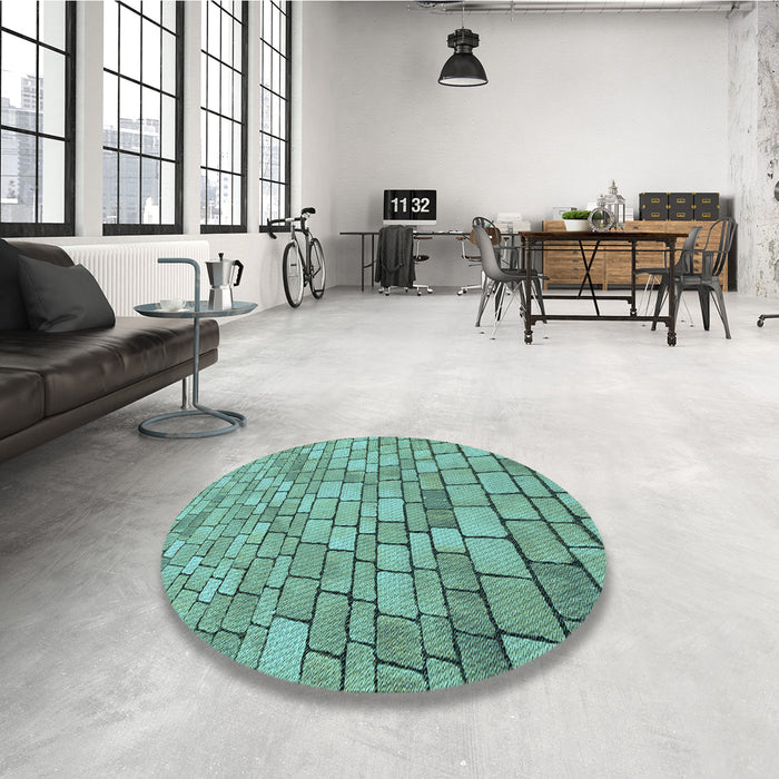 Round Patterned Turquoise Green Rug in a Office, pat2184lblu
