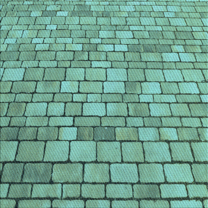 Round Patterned Turquoise Green Rug, pat2184lblu