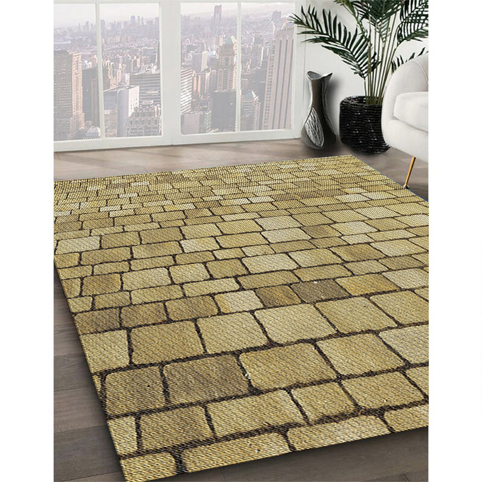 Patterned Oak Brown Novelty Rug in Family Room, pat2184