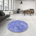 Round Patterned Denim Blue Rug in a Office, pat2185blu