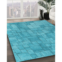 Patterned Dark Turquoise Green Rug, pat2185lblu