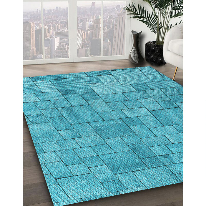 Patterned Dark Turquoise Green Rug in Family Room, pat2185lblu