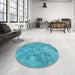 Round Patterned Dark Turquoise Green Rug in a Office, pat2185lblu