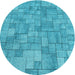 Square Machine Washable Transitional Dark Turquoise Green Rug in a Living Room, wshpat2185lblu