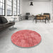 Round Patterned Fire Red Rug in a Office, pat2185rd