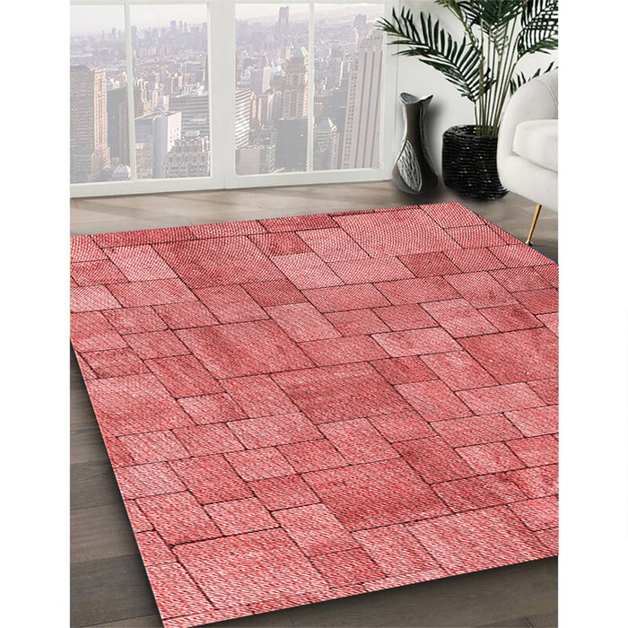 Patterned Fire Red Rug in Family Room, pat2185rd