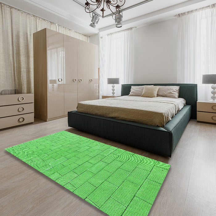 Patterned Neon Green Rug in a Bedroom, pat2186grn