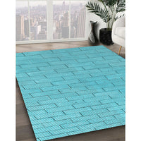 Patterned Dark Turquoise Green Rug, pat2186lblu