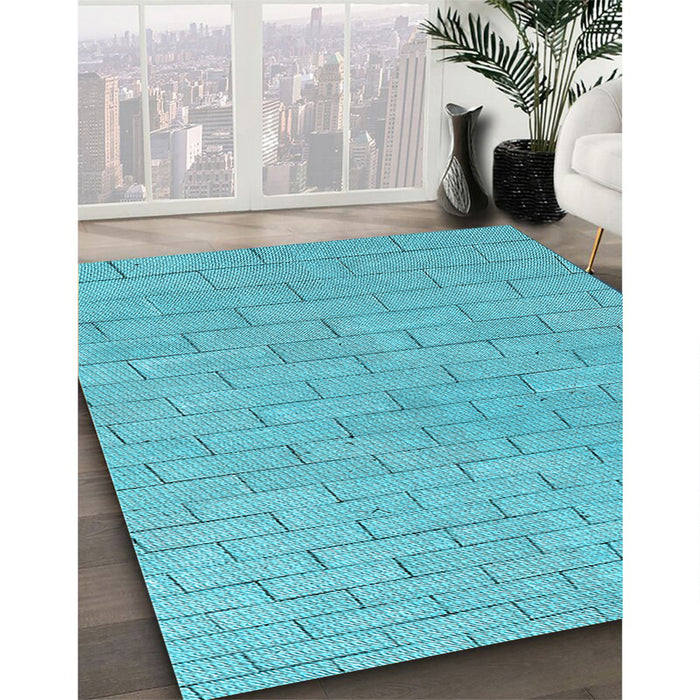 Patterned Dark Turquoise Green Rug in Family Room, pat2186lblu