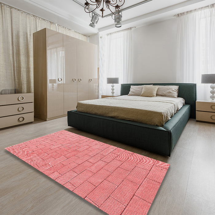 Round Machine Washable Transitional Light Coral Pink Rug in a Office, wshpat2186rd