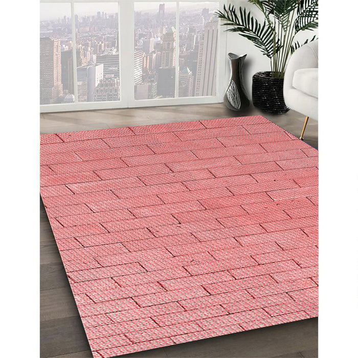Patterned Light Coral Pink Rug in Family Room, pat2186rd