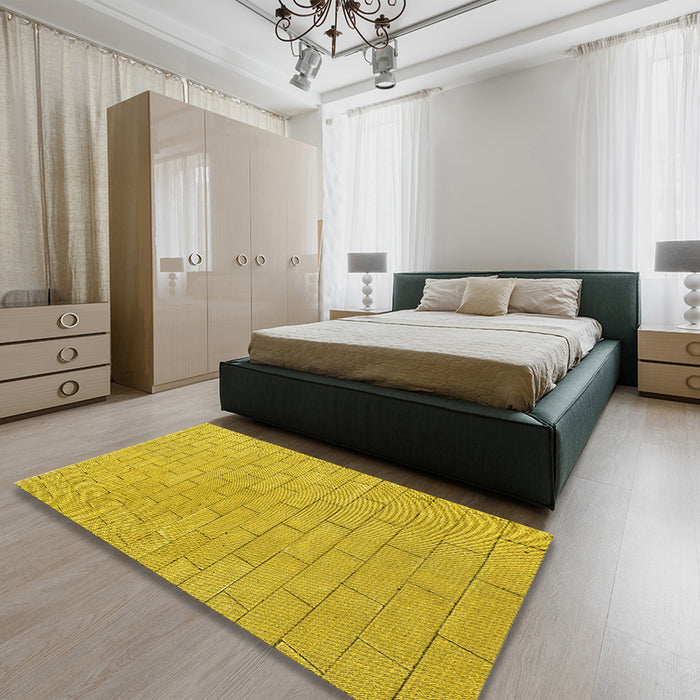 Patterned Caramel Brown Rug in a Bedroom, pat2186yw