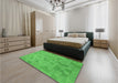 Round Machine Washable Transitional Neon Green Rug in a Office, wshpat2187grn