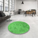 Round Patterned Neon Green Rug in a Office, pat2187grn