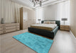 Patterned Dark Turquoise Green Rug in a Bedroom, pat2187lblu