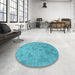 Round Patterned Dark Turquoise Green Rug in a Office, pat2187lblu