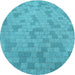 Square Patterned Dark Turquoise Green Rug, pat2187lblu