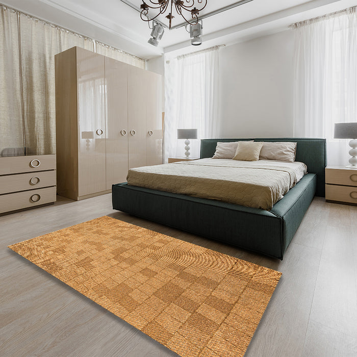 Patterned Orange Rug in a Bedroom, pat2187org