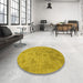 Round Patterned Dark Golden Brown Rug in a Office, pat2187yw